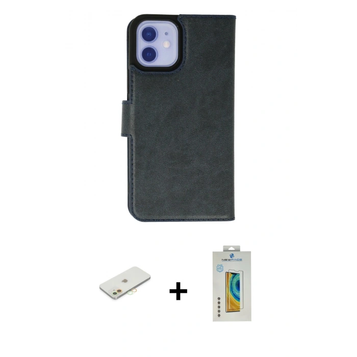 MARSİLYAN™- iPhone 12 Kılıf Siluet Işık Serisi - Siyah Polymer Nano Ekran Koruyucu + Renkli Kamera Lens Koruma Cam - TU