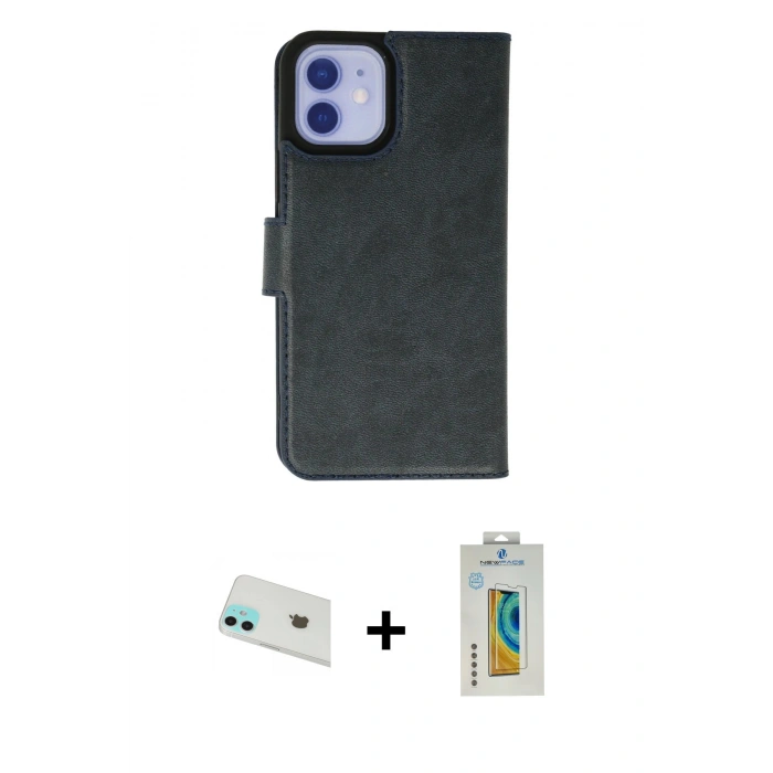 MARSİLYAN™- iPhone 12 Kılıf Siluet Işık Serisi - Siyah Polymer Nano Ekran Koruyucu + Rainbow Kamera Lens Koruma Cam - YL