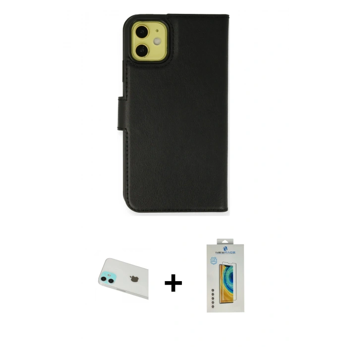 MARSİLYAN™- iPhone 12 Kılıf Siluet Işık Serisi - Siyah Polymer Nano Ekran Koruyucu + Rainbow Kamera Lens Koruma Cam - YL