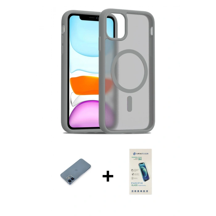MARSİLYAN™- iPhone 12 Kılıf Siluet Minimal Prime - Şeffaf Pasifik Cam Ekran Koruyucu + Metal Kamera Lens Koruma Cam - MI