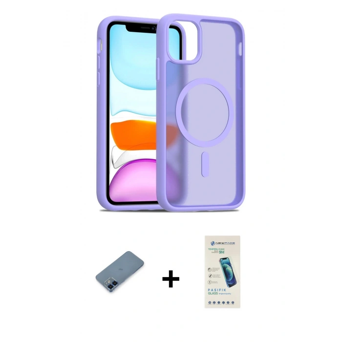 MARSİLYAN™- iPhone 12 Kılıf Siluet Minimal Prime - Şeffaf Pasifik Cam Ekran Koruyucu + Metal Kamera Lens Koruma Cam - MI