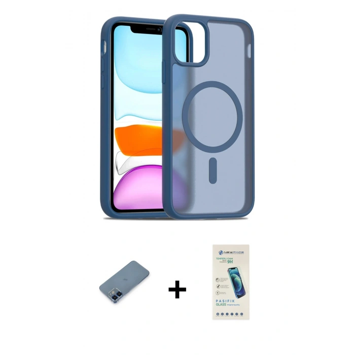 MARSİLYAN™- iPhone 12 Kılıf Siluet Minimal Prime - Şeffaf Pasifik Cam Ekran Koruyucu + Metal Kamera Lens Koruma Cam - MI