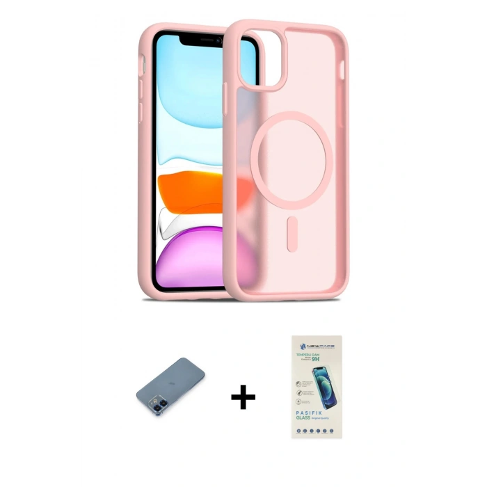 MARSİLYAN™- iPhone 12 Kılıf Siluet Minimal Prime - Şeffaf Pasifik Cam Ekran Koruyucu + Metal Kamera Lens Koruma Cam - MI