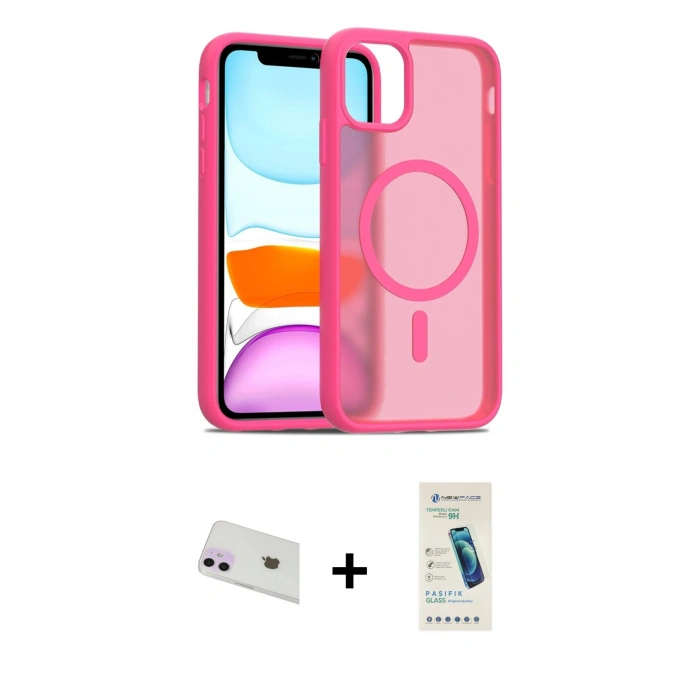 MARSİLYAN™- iPhone 12 Kılıf Siluet Minimal Prime - Şeffaf Pasifik Cam Ekran Koruyucu + Rainbow Kamera Lens Koruma Cam - MR
