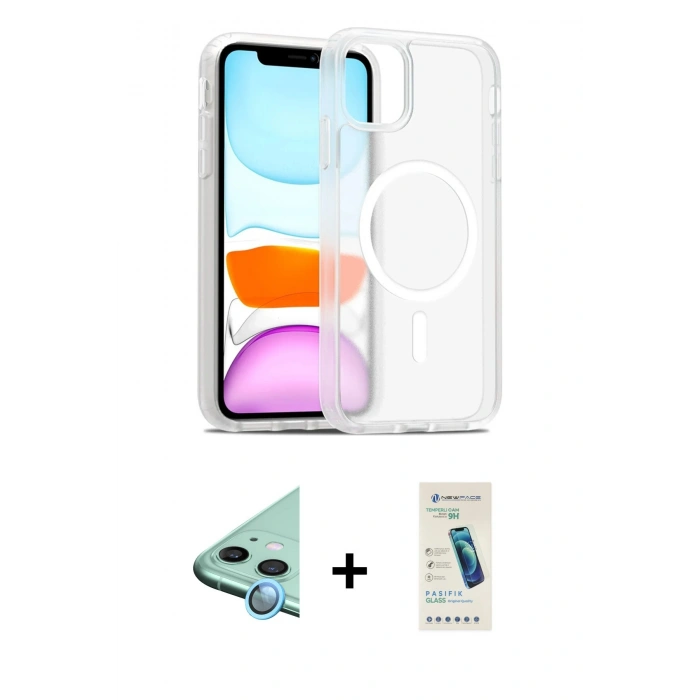 MARSİLYAN™- iPhone 12 Kılıf Siluet Minimal Prime - Şeffaf Pasifik Cam Ekran Koruyucu + Raze Metal Kamera Lens - MI