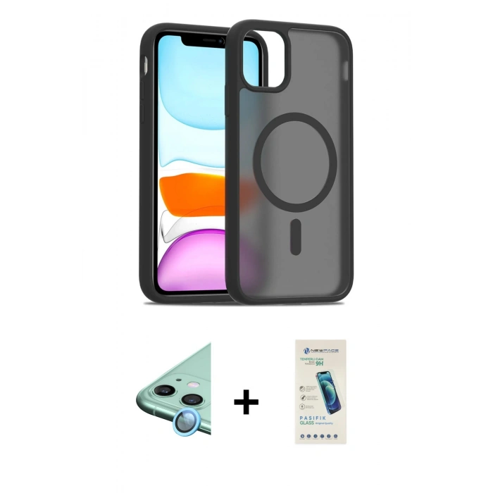 MARSİLYAN™- iPhone 12 Kılıf Siluet Minimal Prime - Şeffaf Pasifik Cam Ekran Koruyucu + Raze Metal Kamera Lens - MI