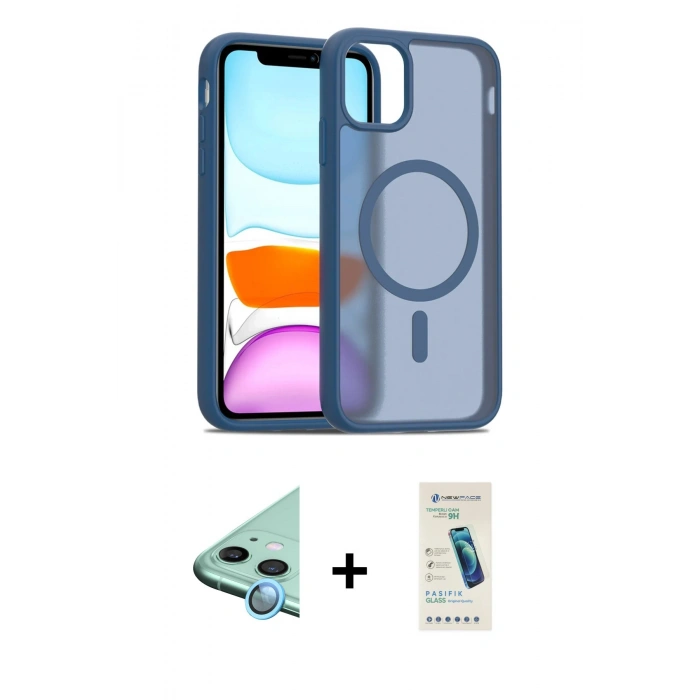 MARSİLYAN™- iPhone 12 Kılıf Siluet Minimal Prime - Şeffaf Pasifik Cam Ekran Koruyucu + Raze Metal Kamera Lens - MI