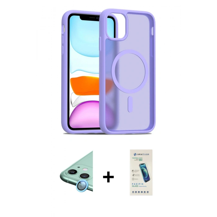 MARSİLYAN™- iPhone 12 Kılıf Siluet Minimal Prime - Şeffaf Pasifik Cam Ekran Koruyucu + Raze Metal Kamera Lens - MI