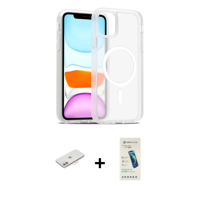 MARSİLYAN™- iPhone 12 Kılıf Siluet Minimal Prime - Şeffaf Pasifik Cam Ekran Koruyucu + Renkli Kamera Lens Koruma Cam - PE