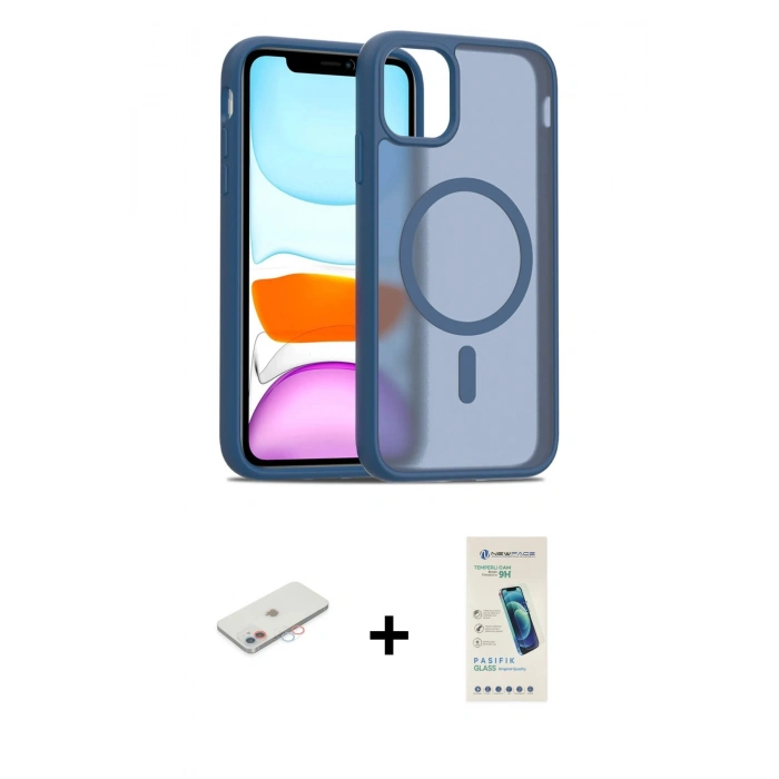 MARSİLYAN™- iPhone 12 Kılıf Siluet Minimal Prime - Şeffaf Pasifik Cam Ekran Koruyucu + Renkli Kamera Lens Koruma Cam - PE