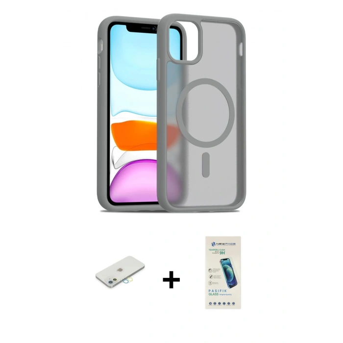 MARSİLYAN™- iPhone 12 Kılıf Siluet Minimal Prime - Şeffaf Pasifik Cam Ekran Koruyucu + Renkli Kamera Lens Koruma Cam - SI