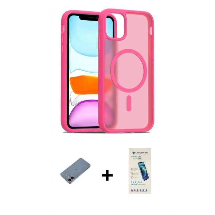 MARSİLYAN™- iPhone 12 Kılıf Siluet Minimal Prime - Şeffaf Pasifik Cam Ekran Koruyucu + Shine Kamera Lens Koruma Cam - PE