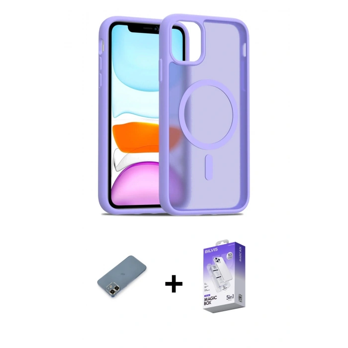 MARSİLYAN™- iPhone 12 Kılıf Siluet Minimal Prime - Siyah Bilvis 5in1 3D Magic Cam Ekran Koruyucu + Metal Kamera Lens Koruma Cam - GD