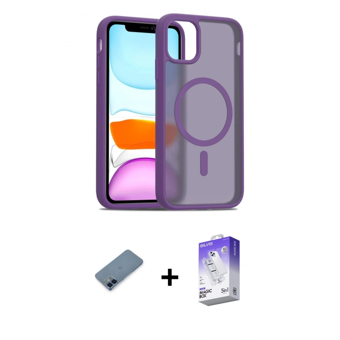 MARSİLYAN™- iPhone 12 Kılıf Siluet Minimal Prime - Siyah Bilvis 5in1 3D Magic Cam Ekran Koruyucu + Metal Kamera Lens Koruma Cam - MI