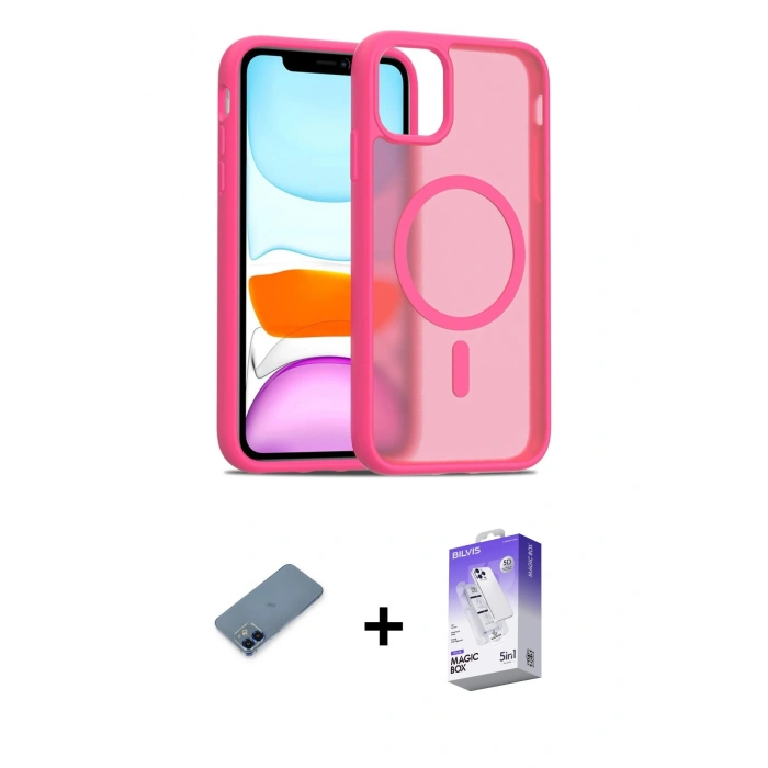 MARSİLYAN™- iPhone 12 Kılıf Siluet Minimal Prime - Siyah Bilvis 5in1 3D Magic Cam Ekran Koruyucu + Metal Kamera Lens Koruma Cam - MI