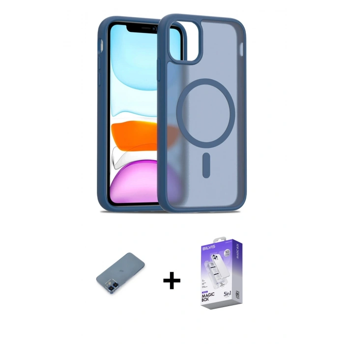 MARSİLYAN™- iPhone 12 Kılıf Siluet Minimal Prime - Siyah Bilvis 5in1 3D Magic Cam Ekran Koruyucu + Metal Kamera Lens Koruma Cam - MI