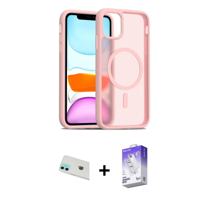 MARSİLYAN™- iPhone 12 Kılıf Siluet Minimal Prime - Siyah Bilvis 5in1 3D Magic Cam Ekran Koruyucu + Rainbow Kamera Lens Koruma Cam - YL