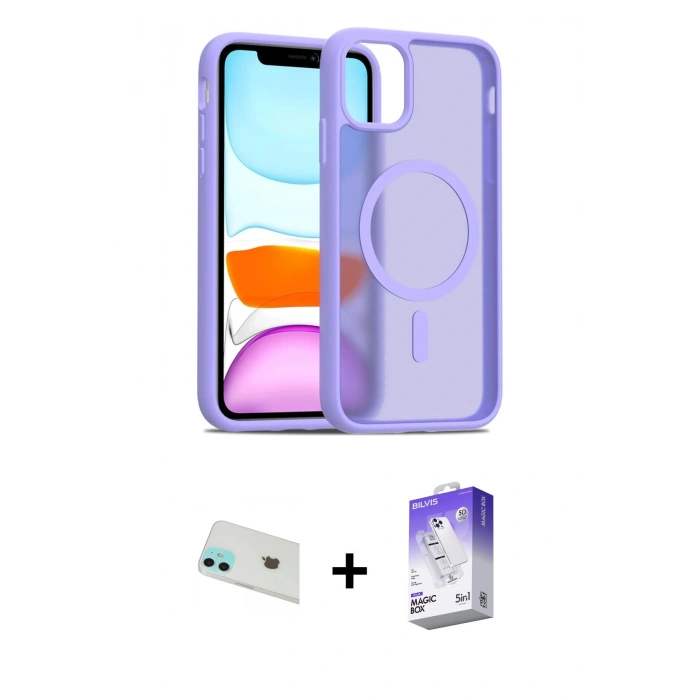 MARSİLYAN™- iPhone 12 Kılıf Siluet Minimal Prime - Siyah Bilvis 5in1 3D Magic Cam Ekran Koruyucu + Rainbow Kamera Lens Koruma Cam - YL