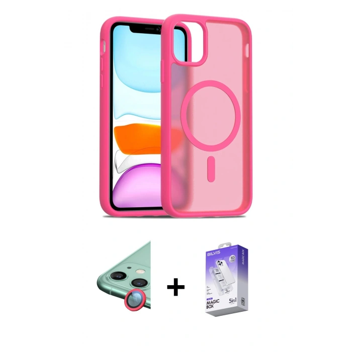 MARSİLYAN™- iPhone 12 Kılıf Siluet Minimal Prime - Siyah Bilvis 5in1 3D Magic Cam Ekran Koruyucu + Raze Metal Kamera Lens - KI