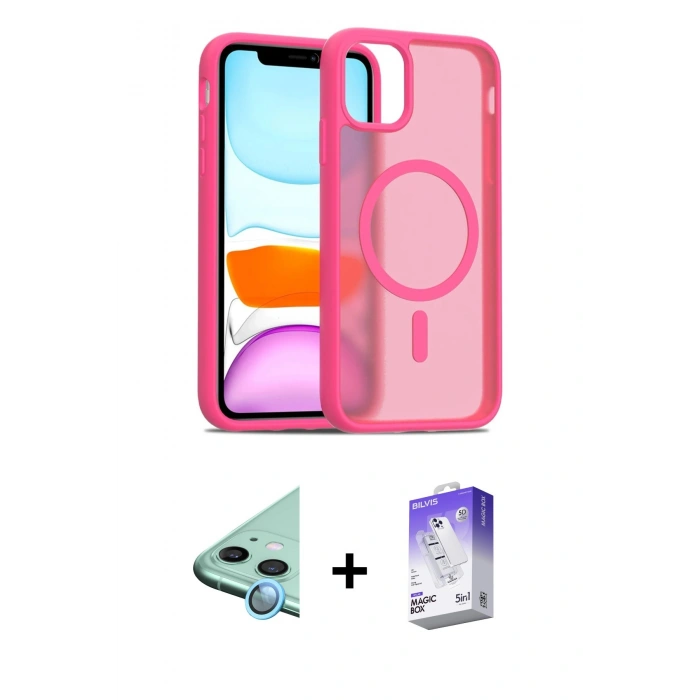 MARSİLYAN™- iPhone 12 Kılıf Siluet Minimal Prime - Siyah Bilvis 5in1 3D Magic Cam Ekran Koruyucu + Raze Metal Kamera Lens - MI