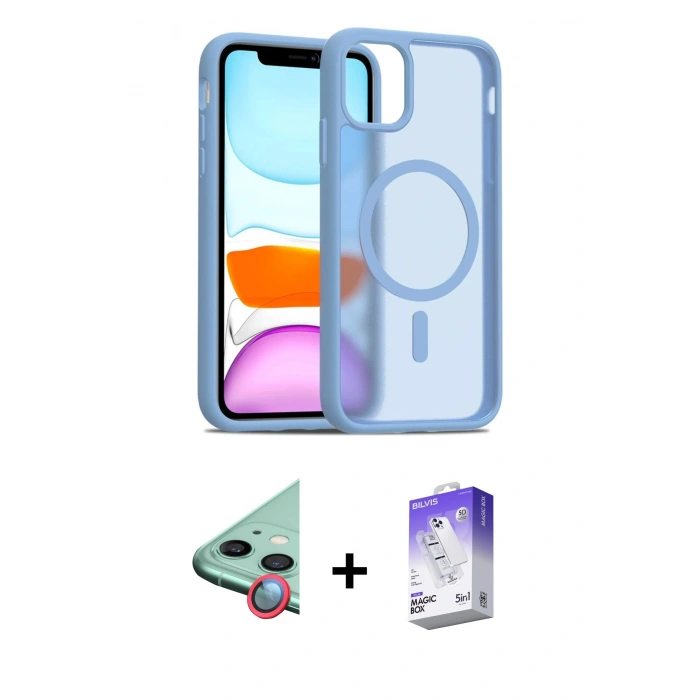 MARSİLYAN™- iPhone 12 Kılıf Siluet Minimal Prime - Siyah Bilvis 5in1 3D Magic Cam Ekran Koruyucu + Raze Metal Kamera Lens - KI
