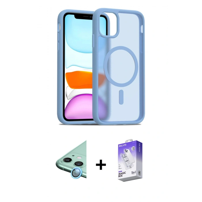 MARSİLYAN™- iPhone 12 Kılıf Siluet Minimal Prime - Siyah Bilvis 5in1 3D Magic Cam Ekran Koruyucu + Raze Metal Kamera Lens - MI