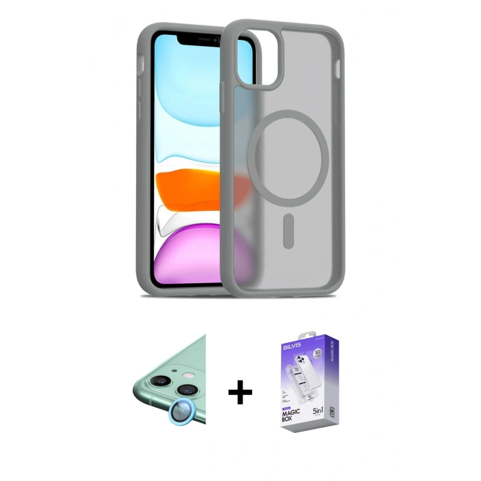 MARSİLYAN™- iPhone 12 Kılıf Siluet Minimal Prime - Siyah Bilvis 5in1 3D Magic Cam Ekran Koruyucu + Raze Metal Kamera Lens - MI