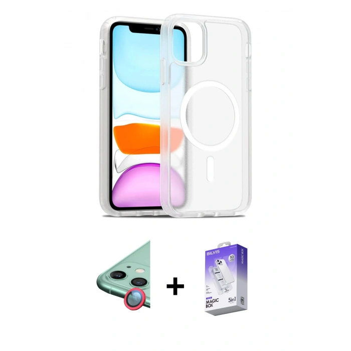 MARSİLYAN™- iPhone 12 Kılıf Siluet Minimal Prime - Siyah Bilvis 5in1 3D Magic Cam Ekran Koruyucu + Raze Metal Kamera Lens - KI