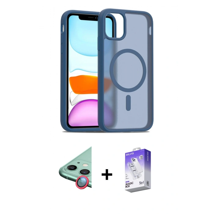 MARSİLYAN™- iPhone 12 Kılıf Siluet Minimal Prime - Siyah Bilvis 5in1 3D Magic Cam Ekran Koruyucu + Raze Metal Kamera Lens - KI