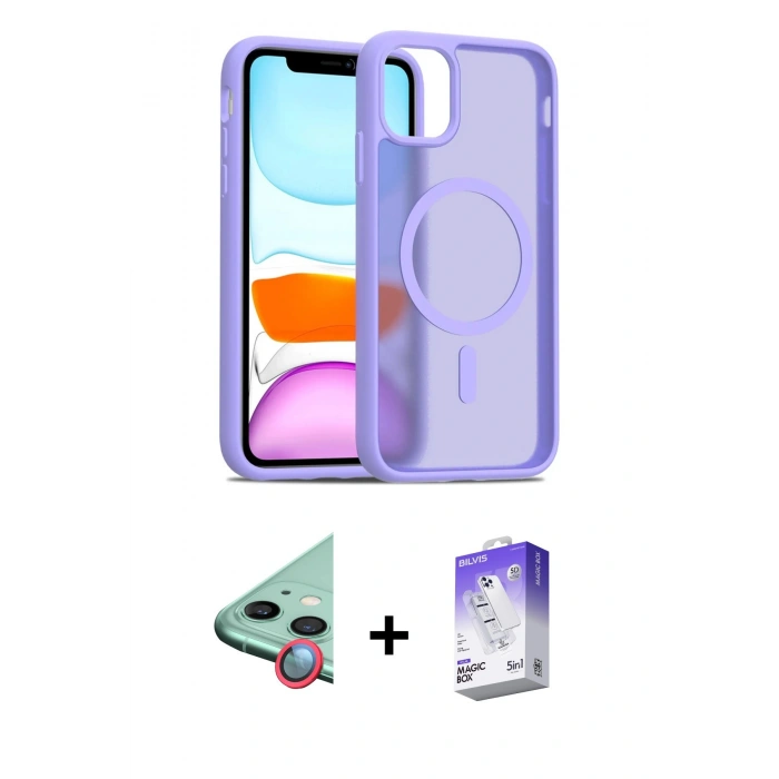 MARSİLYAN™- iPhone 12 Kılıf Siluet Minimal Prime - Siyah Bilvis 5in1 3D Magic Cam Ekran Koruyucu + Raze Metal Kamera Lens - KI