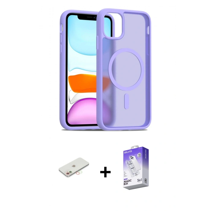 MARSİLYAN™- iPhone 12 Kılıf Siluet Minimal Prime - Siyah Bilvis 5in1 3D Magic Cam Ekran Koruyucu + Renkli Kamera Lens Koruma Cam - YL