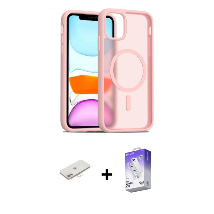 MARSİLYAN™- iPhone 12 Kılıf Siluet Minimal Prime - Siyah Bilvis 5in1 3D Magic Cam Ekran Koruyucu + Renkli Kamera Lens Koruma Cam - YL