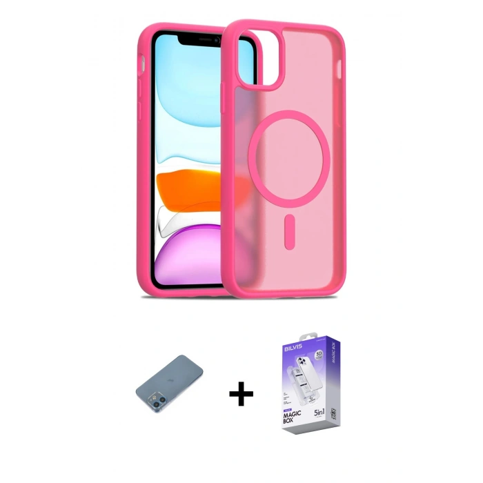 MARSİLYAN™- iPhone 12 Kılıf Siluet Minimal Prime - Siyah Bilvis 5in1 3D Magic Cam Ekran Koruyucu + Shine Kamera Lens Koruma Cam - MI