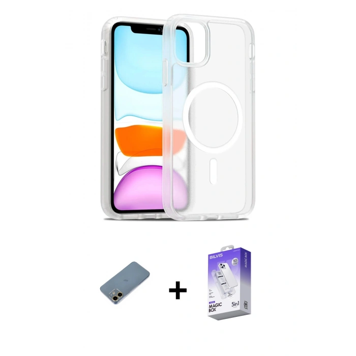 MARSİLYAN™- iPhone 12 Kılıf Siluet Minimal Prime - Siyah Bilvis 5in1 3D Magic Cam Ekran Koruyucu + Shine Kamera Lens Koruma Cam - GD