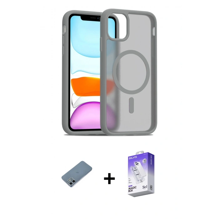 MARSİLYAN™- iPhone 12 Kılıf Siluet Minimal Prime - Siyah Bilvis 5in1 3D Magic Cam Ekran Koruyucu + Shine Kamera Lens Koruma Cam - SABE