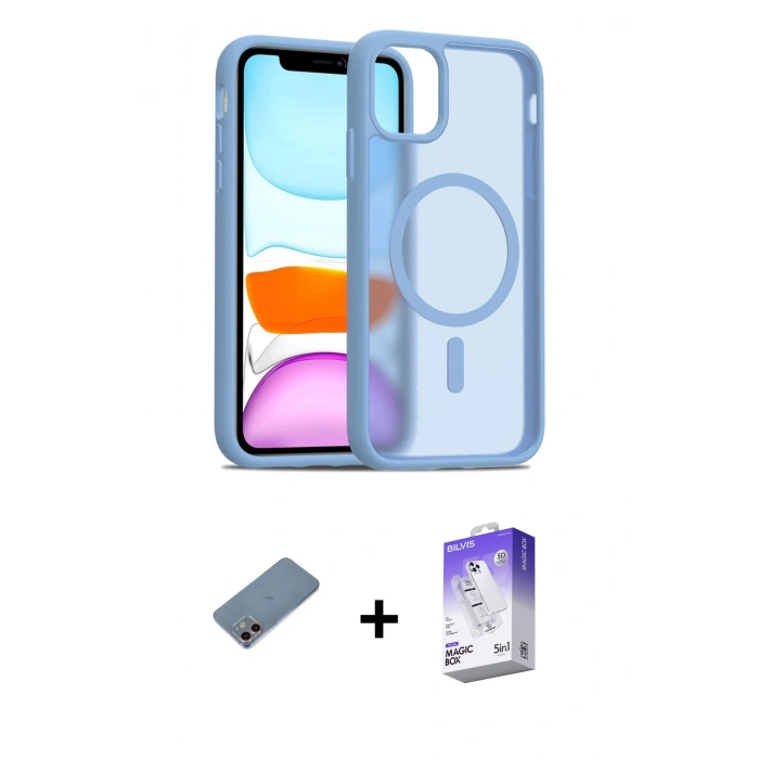 MARSİLYAN™- iPhone 12 Kılıf Siluet Minimal Prime - Siyah Bilvis 5in1 3D Magic Cam Ekran Koruyucu + Shine Kamera Lens Koruma Cam - PE