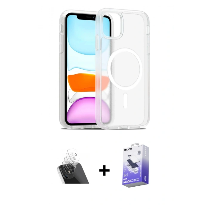 MARSİLYAN™- iPhone 12 Kılıf Siluet Minimal Prime - Siyah Bilvis 5in1 5D Magic Hayalet Cam Ekran Koruyucu + Kamera Lens Koruma Cam - SF