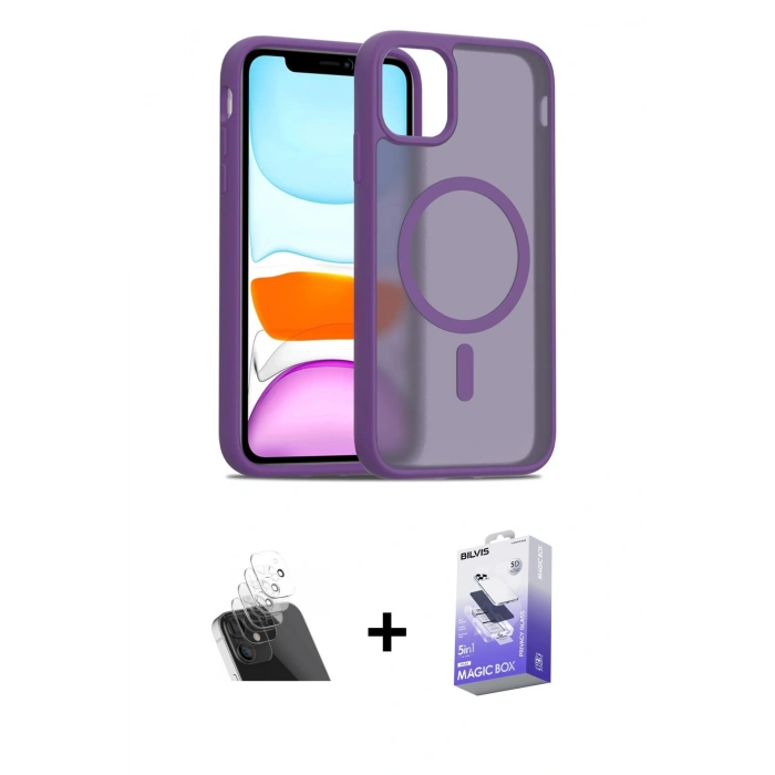MARSİLYAN™- iPhone 12 Kılıf Siluet Minimal Prime - Siyah Bilvis 5in1 5D Magic Hayalet Cam Ekran Koruyucu + Kamera Lens Koruma Cam - SF