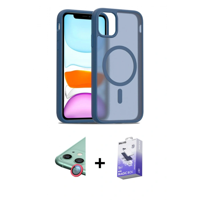 MARSİLYAN™- iPhone 12 Kılıf Siluet Minimal Prime - Siyah Bilvis 5in1 5D Magic Hayalet Cam Ekran Koruyucu + Raze Metal Kamera Lens - KI