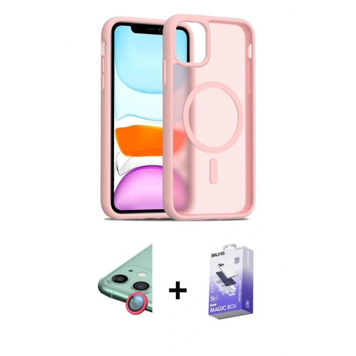 MARSİLYAN™- iPhone 12 Kılıf Siluet Minimal Prime - Siyah Bilvis 5in1 5D Magic Hayalet Cam Ekran Koruyucu + Raze Metal Kamera Lens - KI