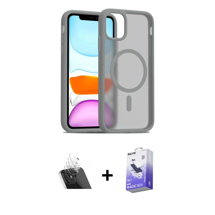 MARSİLYAN™- iPhone 12 Kılıf Siluet Minimal Prime - Siyah Bilvis 5in1 5D Magic Hayalet Cam Ekran Koruyucu + Kamera Lens Koruma Cam - SF