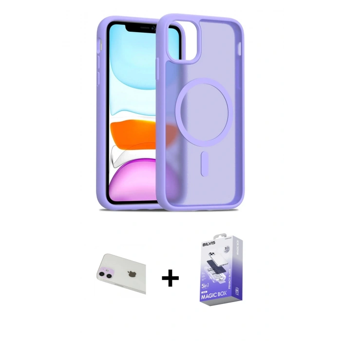 MARSİLYAN™- iPhone 12 Kılıf Siluet Minimal Prime - Siyah Bilvis 5in1 5D Magic Hayalet Cam Ekran Koruyucu + Rainbow Kamera Lens Koruma Cam - MR