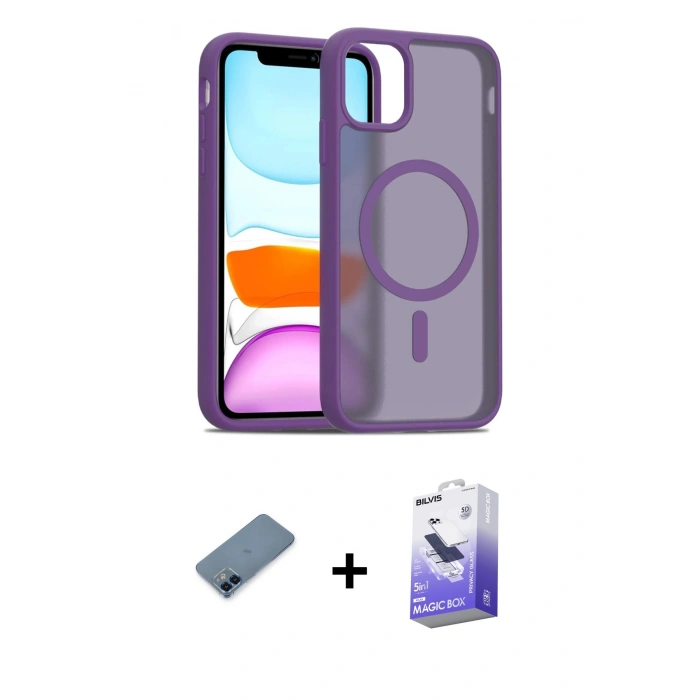 MARSİLYAN™- iPhone 12 Kılıf Siluet Minimal Prime - Siyah Bilvis 5in1 5D Magic Hayalet Cam Ekran Koruyucu + Metal Kamera Lens Koruma Cam - MI