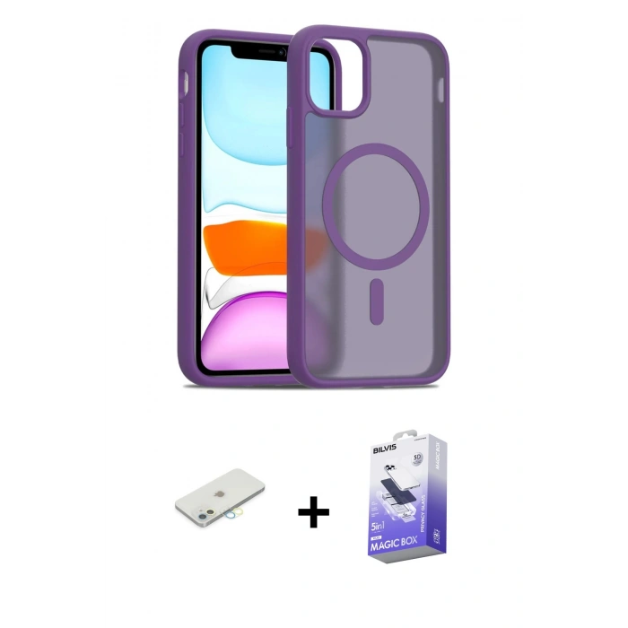 MARSİLYAN™- iPhone 12 Kılıf Siluet Minimal Prime - Siyah Bilvis 5in1 5D Magic Hayalet Cam Ekran Koruyucu + Renkli Kamera Lens Koruma Cam - SI