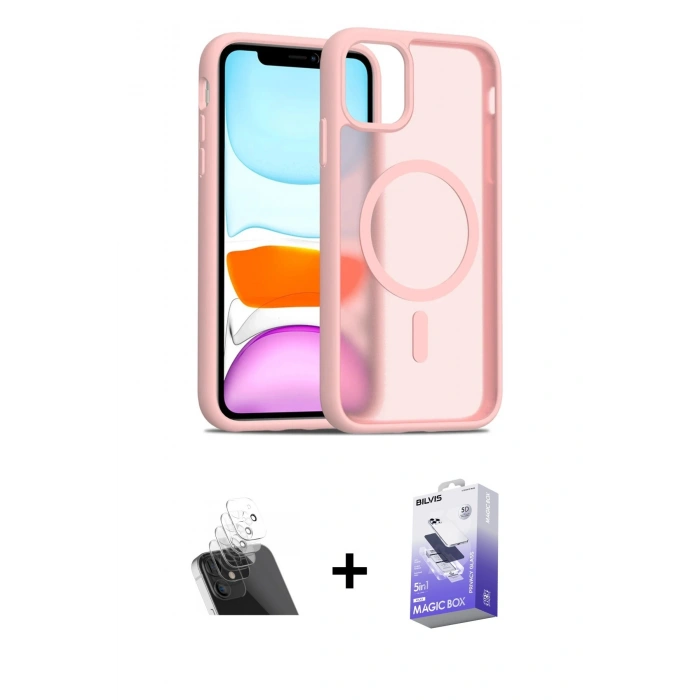 MARSİLYAN™- iPhone 12 Kılıf Siluet Minimal Prime - Siyah Bilvis 5in1 5D Magic Hayalet Cam Ekran Koruyucu + Kamera Lens Koruma Cam - SF