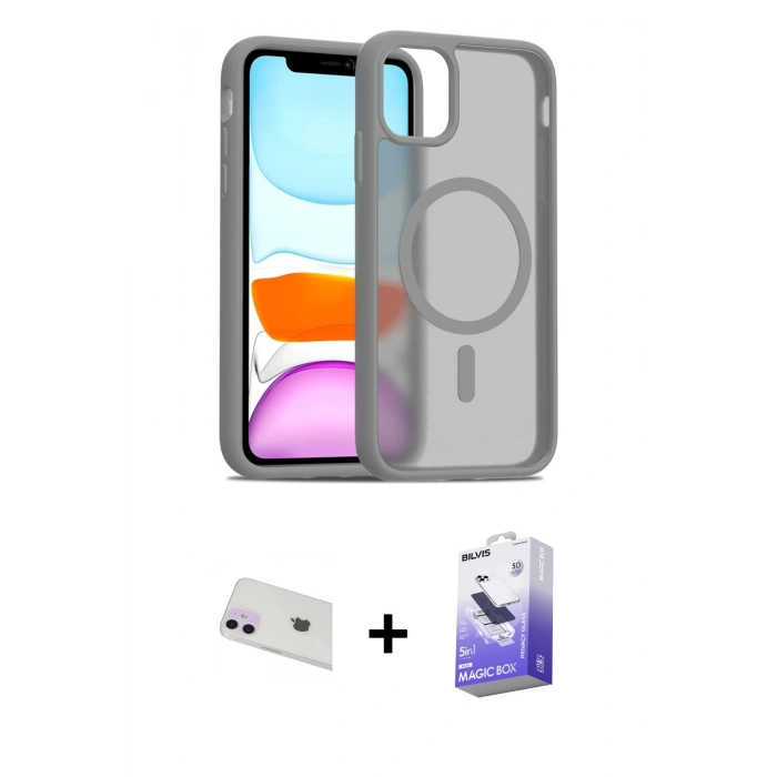 MARSİLYAN™- iPhone 12 Kılıf Siluet Minimal Prime - Siyah Bilvis 5in1 5D Magic Hayalet Cam Ekran Koruyucu + Rainbow Kamera Lens Koruma Cam - MR