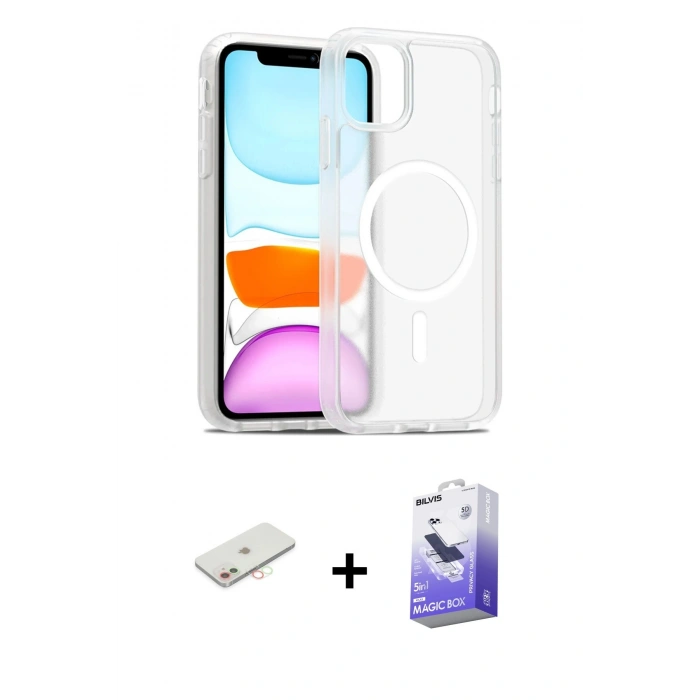 MARSİLYAN™- iPhone 12 Kılıf Siluet Minimal Prime - Siyah Bilvis 5in1 5D Magic Hayalet Cam Ekran Koruyucu + Renkli Kamera Lens Koruma Cam - YL