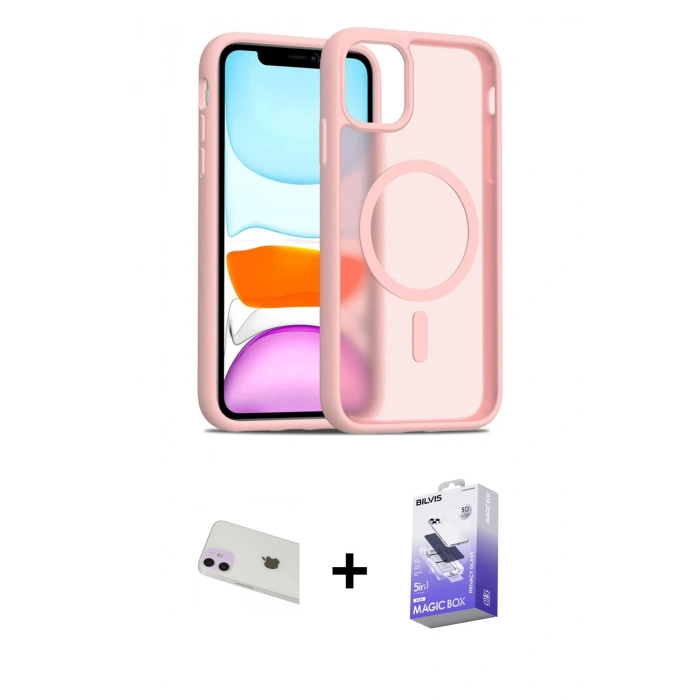 MARSİLYAN™- iPhone 12 Kılıf Siluet Minimal Prime - Siyah Bilvis 5in1 5D Magic Hayalet Cam Ekran Koruyucu + Rainbow Kamera Lens Koruma Cam - MR