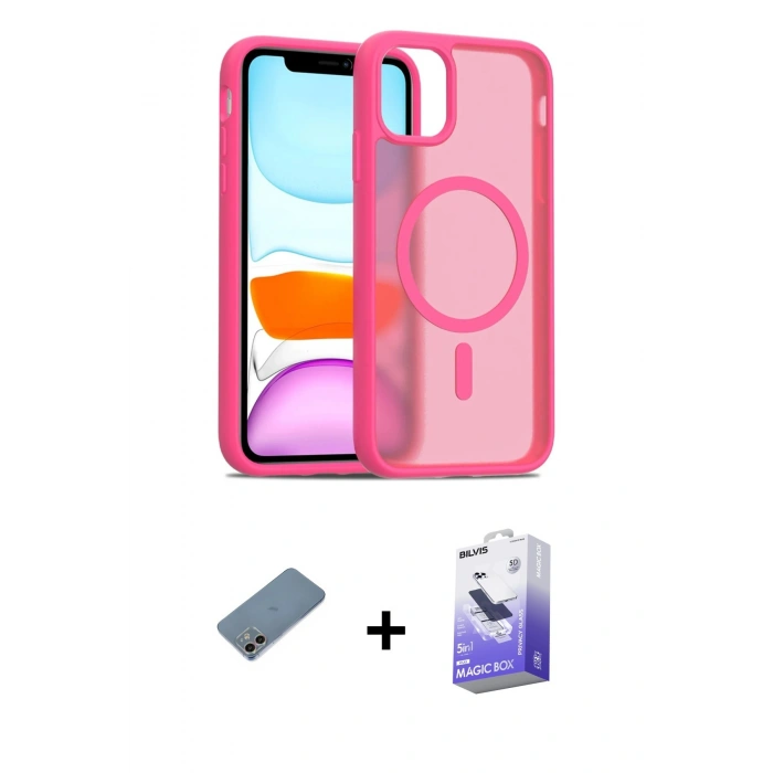 MARSİLYAN™- iPhone 12 Kılıf Siluet Minimal Prime - Siyah Bilvis 5in1 5D Magic Hayalet Cam Ekran Koruyucu + Shine Kamera Lens Koruma Cam - GI