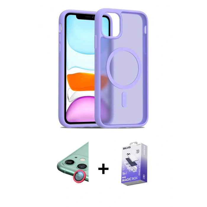 MARSİLYAN™- iPhone 12 Kılıf Siluet Minimal Prime - Siyah Bilvis 5in1 5D Magic Hayalet Cam Ekran Koruyucu + Raze Metal Kamera Lens - KI
